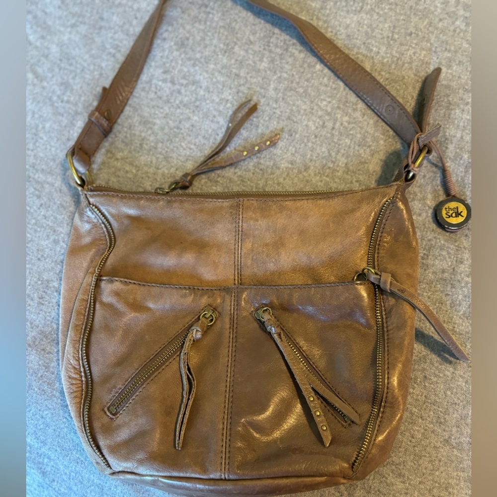 The Sak Leather Handbag‎ Brown Hobo Bag Zipper Accents and Pockets One St…